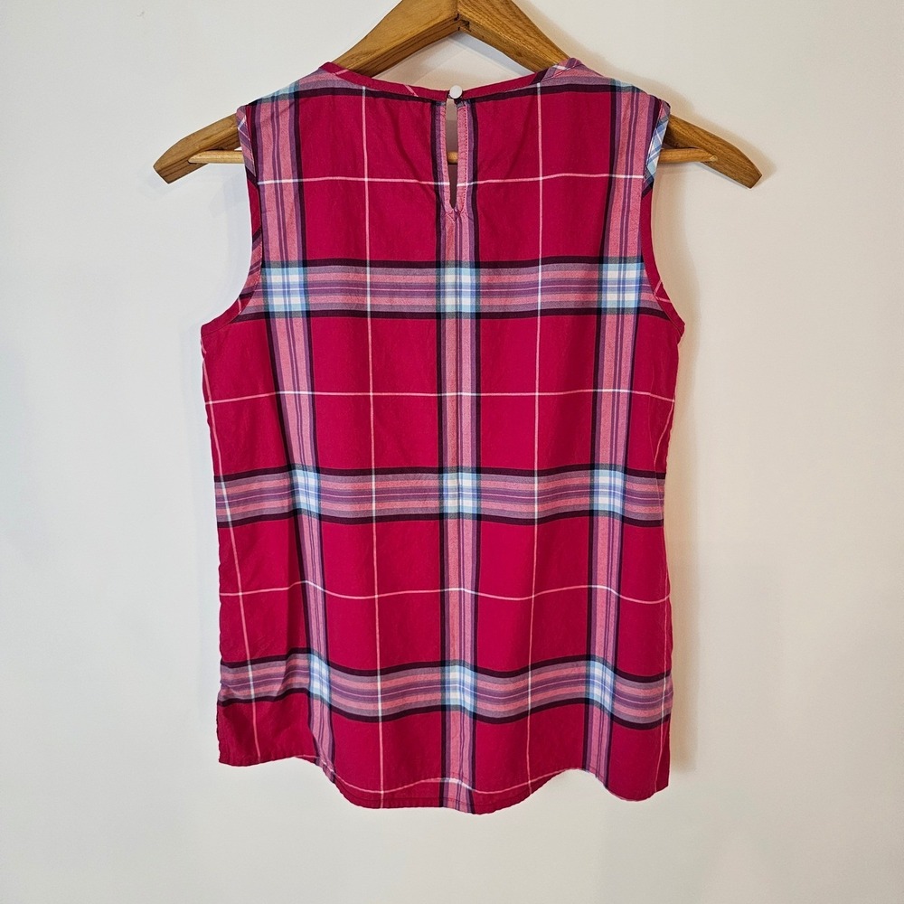 Talbots Petites Dark Pink Plaid Sleeveless Pleated Blouse Top Size P - Picture 3 of 7